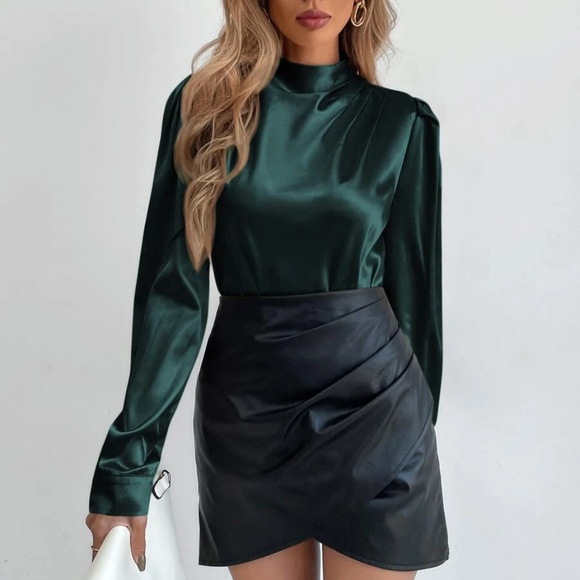 Classic High Neck Satin Top Work Minimalist - Picture 3 of 6